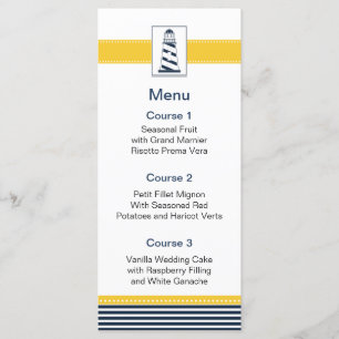 navy stripes,lighthouse, nautical menu cards