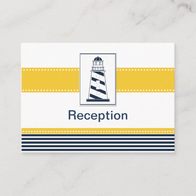 navy stripes,lighthouse, nautical Reception cards (Front)
