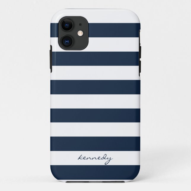 Navy Stripes Pattern Personalised iPhone 5s Case (Back)