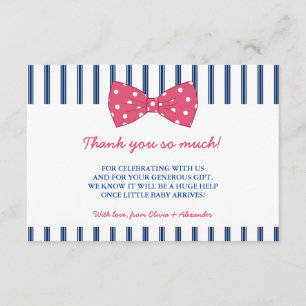 Navy Stripes & Pink Bow Baby Shower Thank You