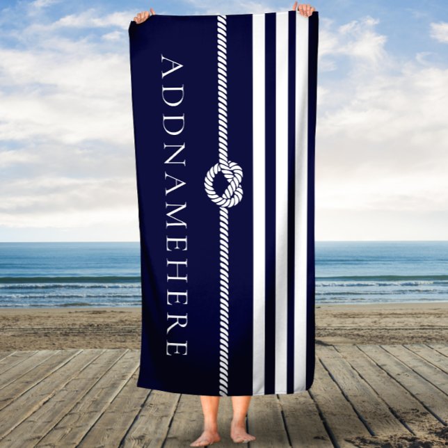 Navy Stripes & Rope Personalised Name Bath Towel (Creator Uploaded)