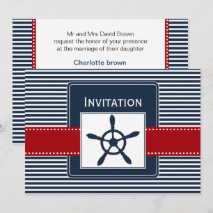 navy stripes, rudder, nautical wedding invites
