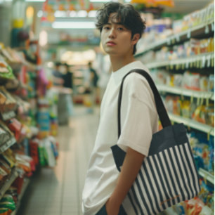 Navy Stripes The Modern Gentleman's Monogram Tote Bag