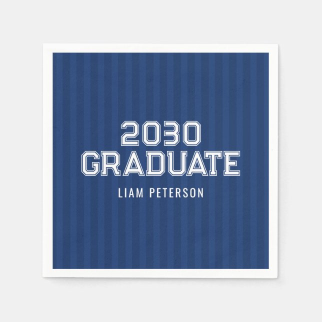 Navy Stripes Typography Custom Graduation Party Napkin (Front)