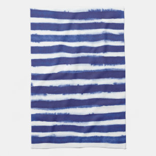 Navy stripes watercolor Kitchen Towels