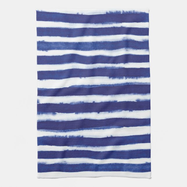 Navy stripes watercolor Kitchen Towels (Vertical)