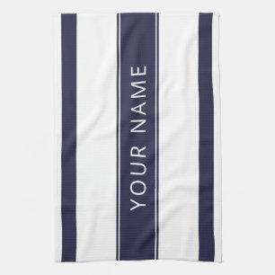 Navy Stripes with Your Name Kitchen Towels