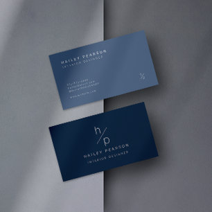 Navy   Stylish Minimal Elegant Monogram Business Card