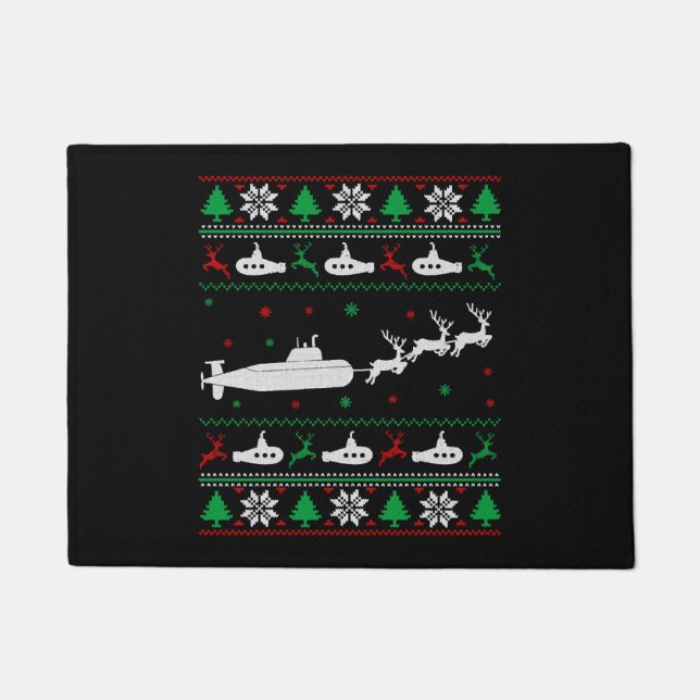 Navy Submarine Submariner Ugly Christmas Sweater Doormat (Front)