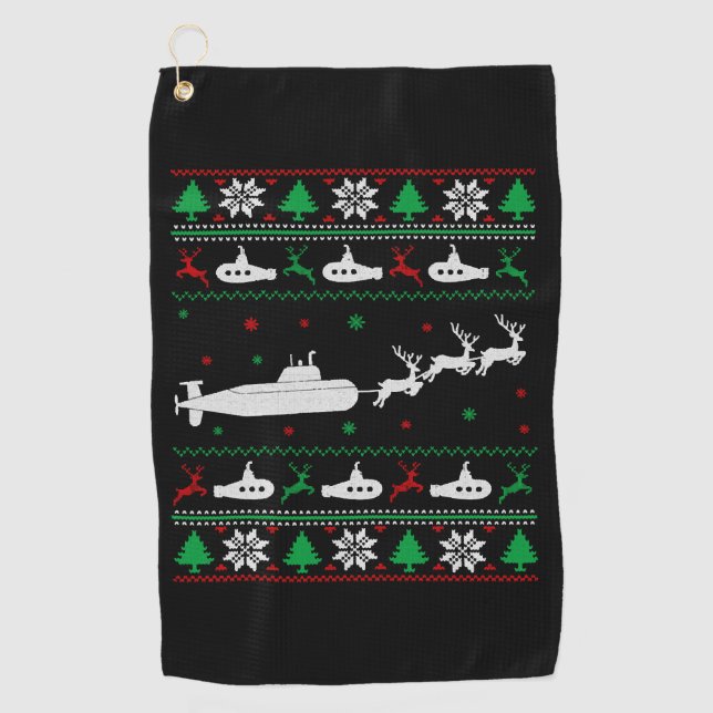 Navy Submarine Submariner Ugly Christmas Sweater Golf Towel (Front)