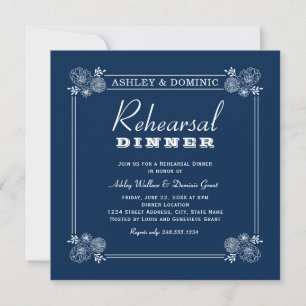 Navy Succulent Frame Wedding Rehearsal Dinner Invitation