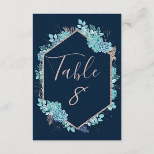 Navy Succulents & Rose Gold Wedding Table Numbers
