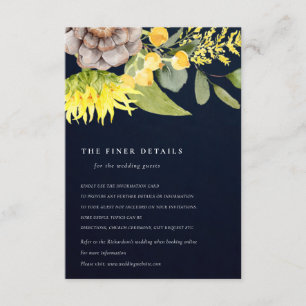 NAVY SUNFLOWER EUCALYPTUS  FLORAL WEDDING DETAILS ENCLOSURE CARD