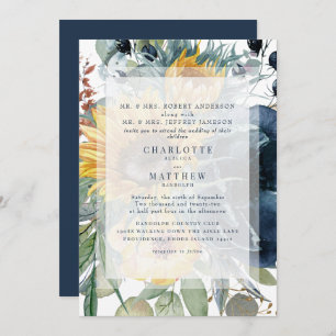Navy & Sunflower Fall Floral Wedding Invitation