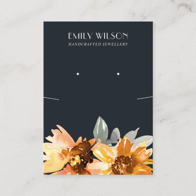 NAVY SUNFLOWER FALL NECKLACE EARRING DISPLAY CARD (Front)