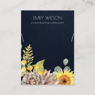 NAVY SUNFLOWER PINE FLORAL NECKLACE DISPLAY LOGO BUSINESS CARD
