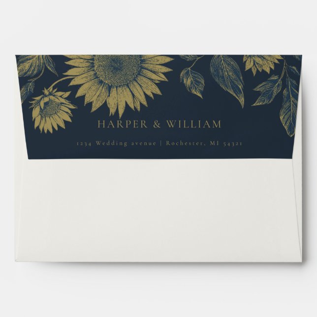 Navy sunflower wedding envelope (Back (Top Flap))