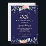 Navy Sweet Floral Sparkle Confetti 18th Birthday Invitation<br><div class="desc">More pretty floral Birthday Invitations in the Little Bayleigh Store!</div>