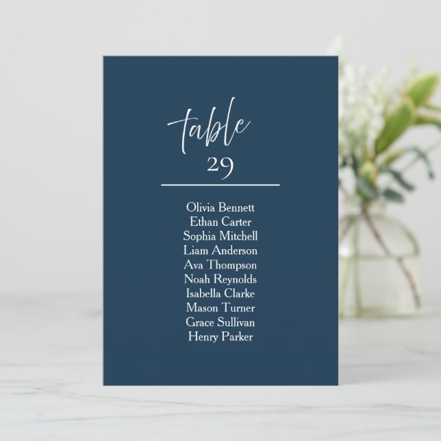 Navy Table Seating Chart Sign (Standing Front)