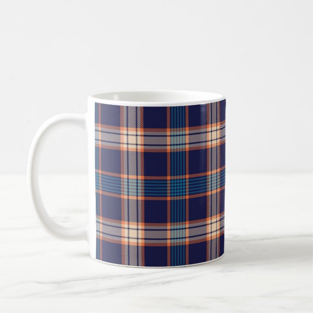 Navy tartan plaid pattern coffee mug (Left)
