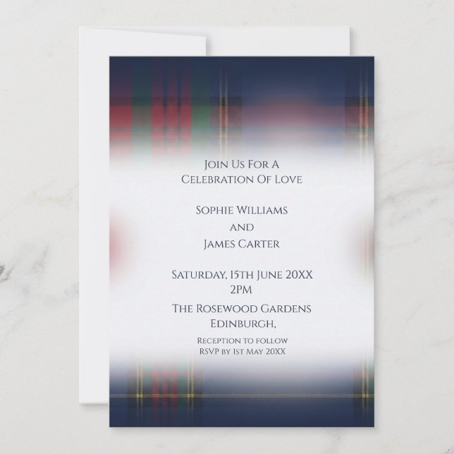 Navy Tartan Wedding Invitation (Front)
