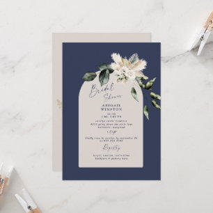 Navy & Taupe Pampas Boho Bridal Shower Invitation