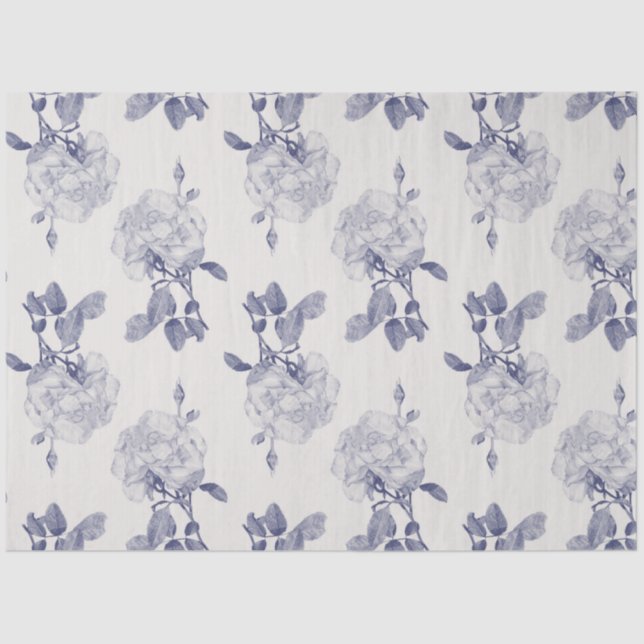 Navy & Taupe Watercolor Rose Tissue Paper (Front)