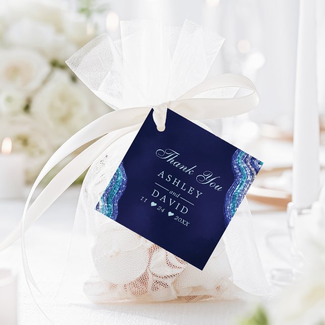 Navy Teal Agate Geode Wedding Thank You Favour Tags (Creator Uploaded)