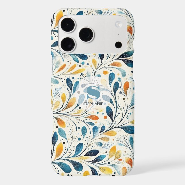 Navy Teal Amber Botanical Leaf Pattern (Back)