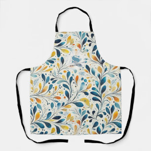 Navy Teal Amber Botanical Leaf Pattern Apron