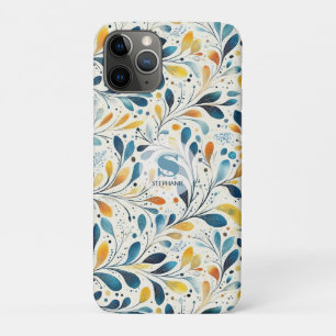 Navy Teal Amber Botanical Leaf Pattern Case-Mate iPhone Case