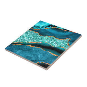 Navy Teal Blue Gold Aqua Turquoise Ceramic Tile