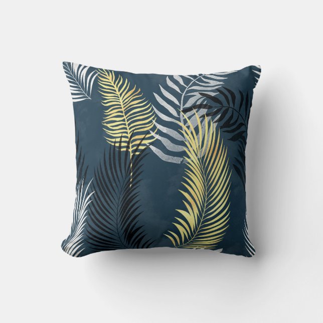 NAVY TEAL HAWAIIAN TROPICAL PILLOW  (Front)