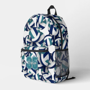 navy teal volleyball team colours patterned printed backpack