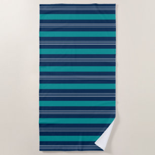 Navy, Teal & White Stripes Beach Towel