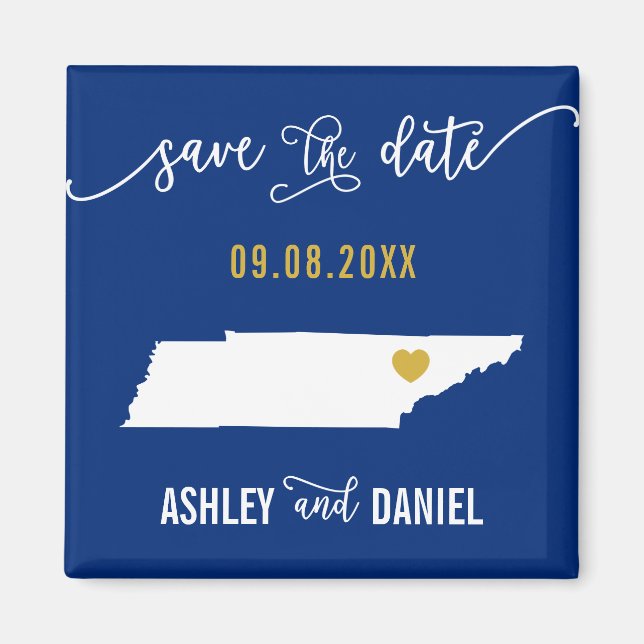 Navy Tennessee Wedding Save the Date Map Magnet (Front)