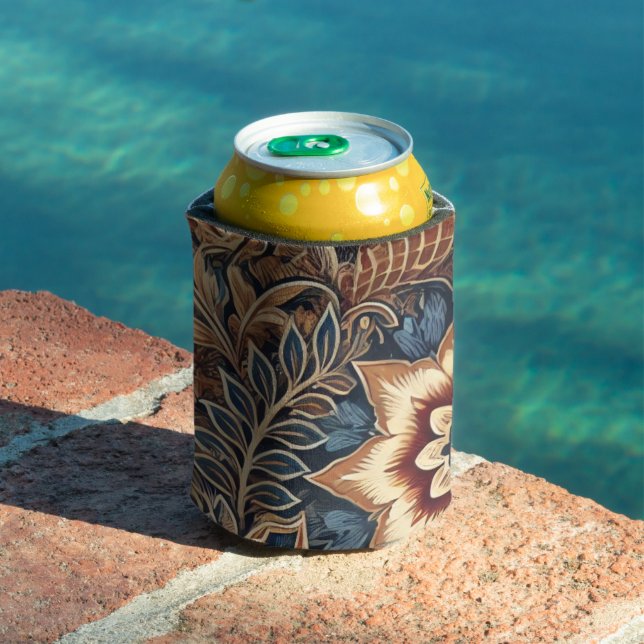 Navy Terracotta Boho Batik Floral Watercolor Can Cooler (In Situ Pool)
