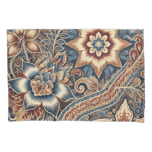 Navy Terracotta Boho Batik Floral Watercolor Pillowcase