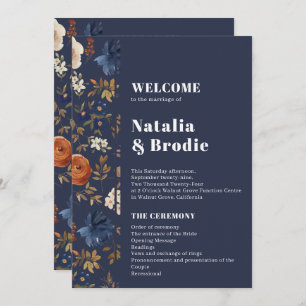 Navy Terracotta Boho Wedding Program Invitation