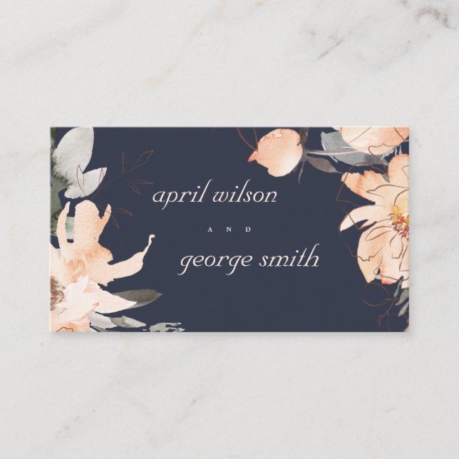 NAVY TERRACOTTA BROWN WATERCOLOR FLORAL WEDDING PLACE CARD (Front)