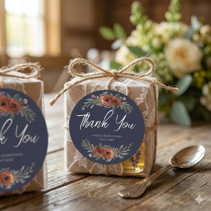 Navy Terracotta Floral Boho Wedding Classic Round Sticker