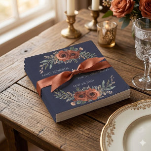 Navy Terracotta Floral Boho Wedding Napkins