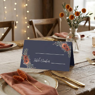 Navy Terracotta Floral Boho Wedding Place Cards