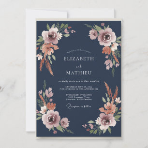 Navy Terracotta Foliage Eucalyptus Wedding Invitation