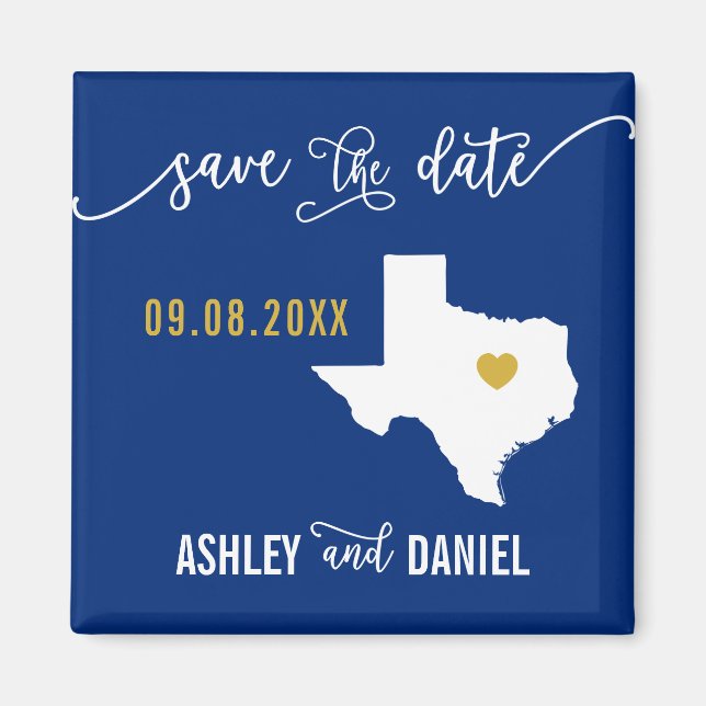 Navy Texas Wedding Save the Date Map Magnet (Front)