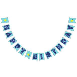 NAVY TEXT AND SOFT BLUE COLOR ☆ HAPPY ☆ BIRTHDAY ☆ BUNTING