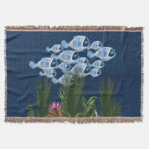 Navy Textured,Fish,Pink-Coral Throw Blanket