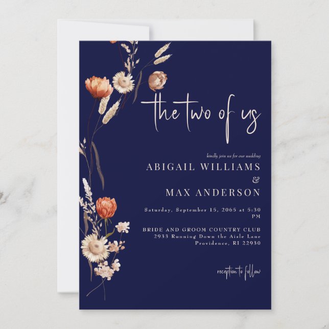 Navy The Two of Us Boho Wedding Invitation (Front)