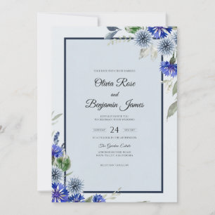 Navy Thistle Elegant Eucalyptus Wedding Invitation