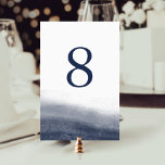 Navy Tides Table Number Card<br><div class="desc">Coastal chic table number cards in shades of deep navy blue and white feature a watercolor wash at the bottom that evokes the ebb and flow of the tide. Design repeats on reverse side. Coordinates with our Navy Tides wedding invitation suite.</div>